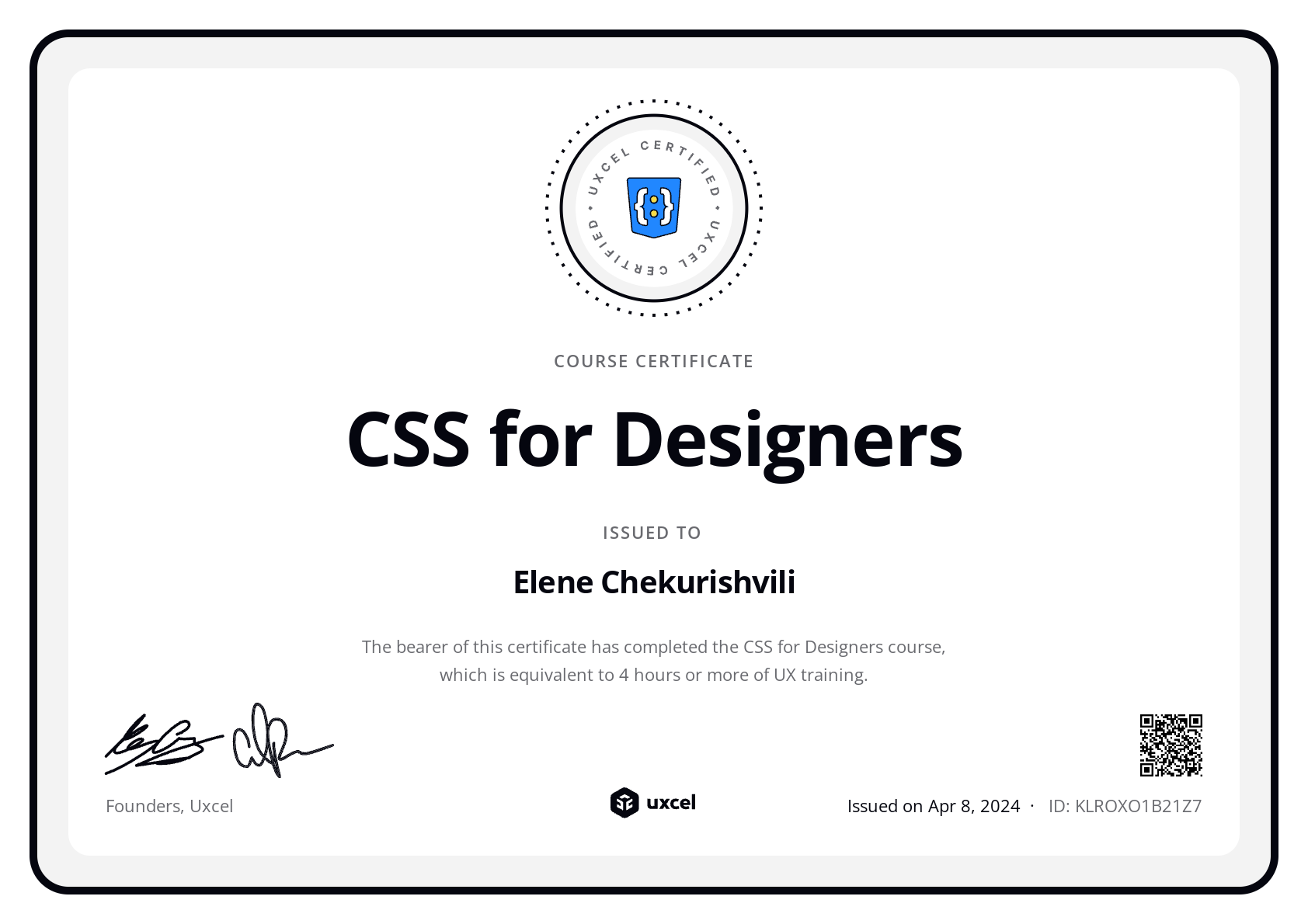Elene Chekurishvili's certificate